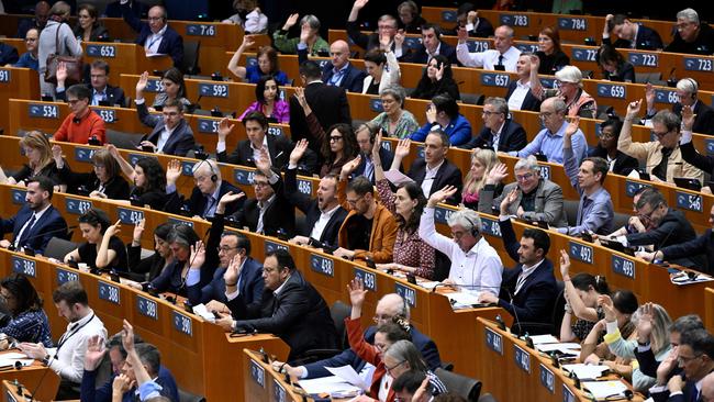 Members of the European Parliament vote in Brussels on Wednesday. Picture: AFP