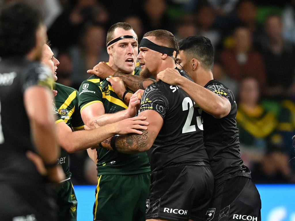 Isaah Yeo and James Fisher-Harris will come head-to-head as skippers of Australia and New Zealand. Picture: NRL Imagery