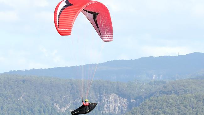 Paragliding at Beechmont is Matt Luthi. He is sharing the skies with RC pilots. Picture: Richard Gosling