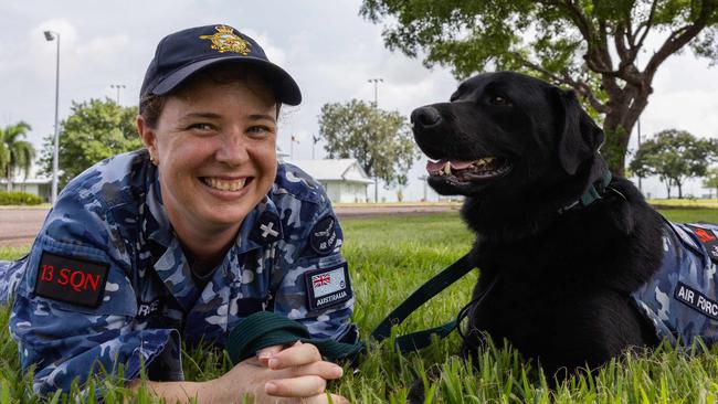 Chaplain Karen Haynes and Connie at the RAAF Darwin. Picture: Pema Tamang Pakhrin