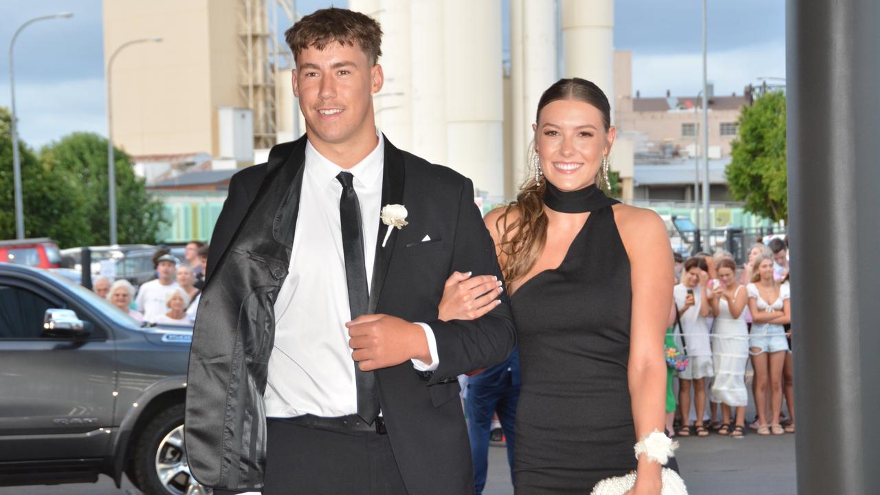 Toowoomba school formals. At the 2023 St Ursula's College formal is graduate Brydi Taylor with her partner Jai Purser. Picture: Rhylea Millar