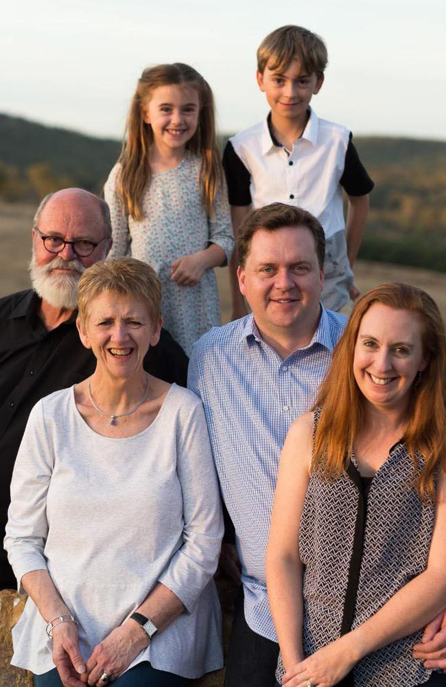 David and Julie Blucher with their son Finn, his wife and their children. Picture: Ben Marden from Cobargo