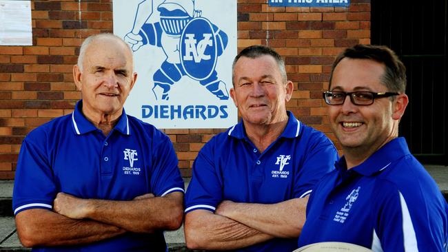 Valleys Diehards president Danny Walker (right) with former players Ron Gurnett and Alan Beauchamp, with. Picture: Peter Cronin