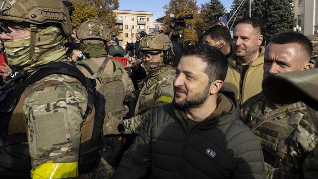 Ukrainian President Volodymyr Zelensky makes a surprise visit to Kherson. Picture: Getty Images