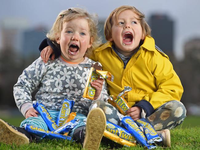 Young Misha and Noah enjoying some Golden North Giant Twins. Picture: Tom Huntley