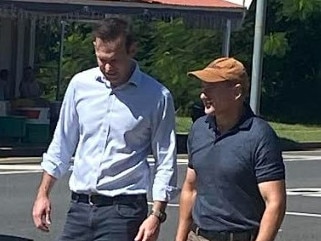 Senator Matt Canavan speaks with Wide Bay MP Llew O'Brien at Tiaro.  PHOTO: Kayla Mclean