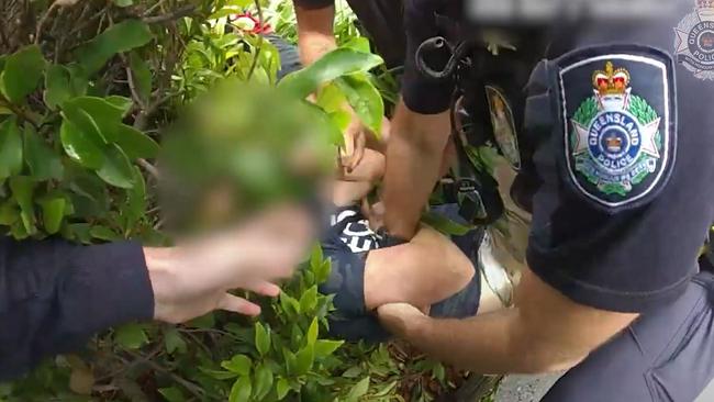 Dramatic arrest footage of a man accused of threatening Sunshine Coast residents at knifepoint has emerged. Photo: QPS