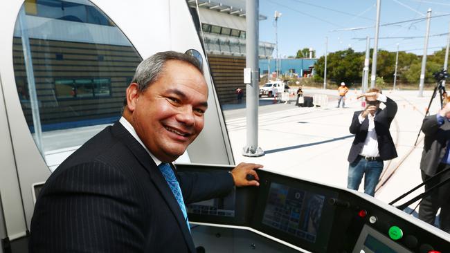 GoldLinQ launches the first of the light rail trams to be used in the rapid transport system, along with the new branding, "G Link". Gold Coast Mayor Tom Tate sits in the driver's seat.