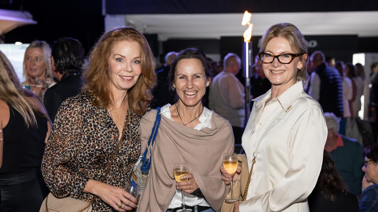 Sally Glass, Amanda Coyne and Leah Garea for The Pulse at Maritimo Luxury Yachts global launch of the S75 and M75 at the Sanctuary Cove International Boat Show 2023. Picture: Celeste Humphrey