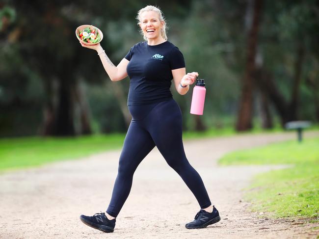Personal trainer Katie is keeping active even while pregnant. Picture: Rebecca Michael