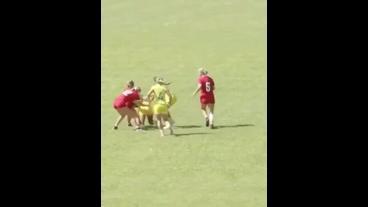 Fleur Ginn in action last year representing Australia's Rugby Sevens team at the Youth Commonwealth Games in Trinidad and Tobago