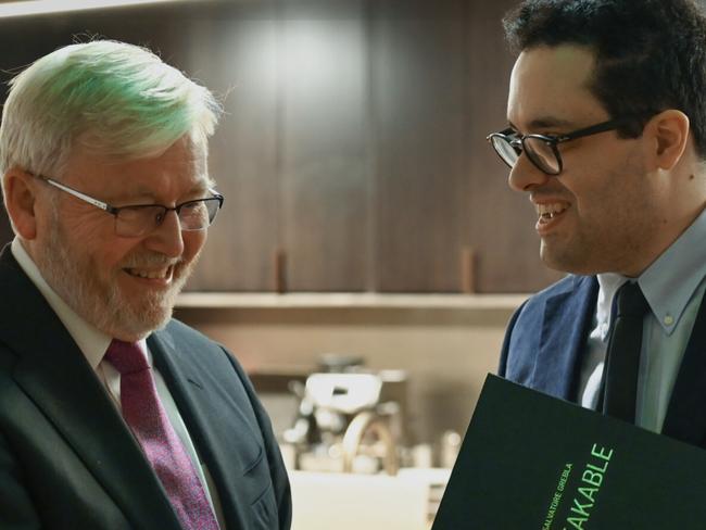 Kevin Rudd and composer Michael Grebla, who created Unbreakable to mark the one-year anniversary of the new Australian Embassy in Washington DC. Picture: Supplied