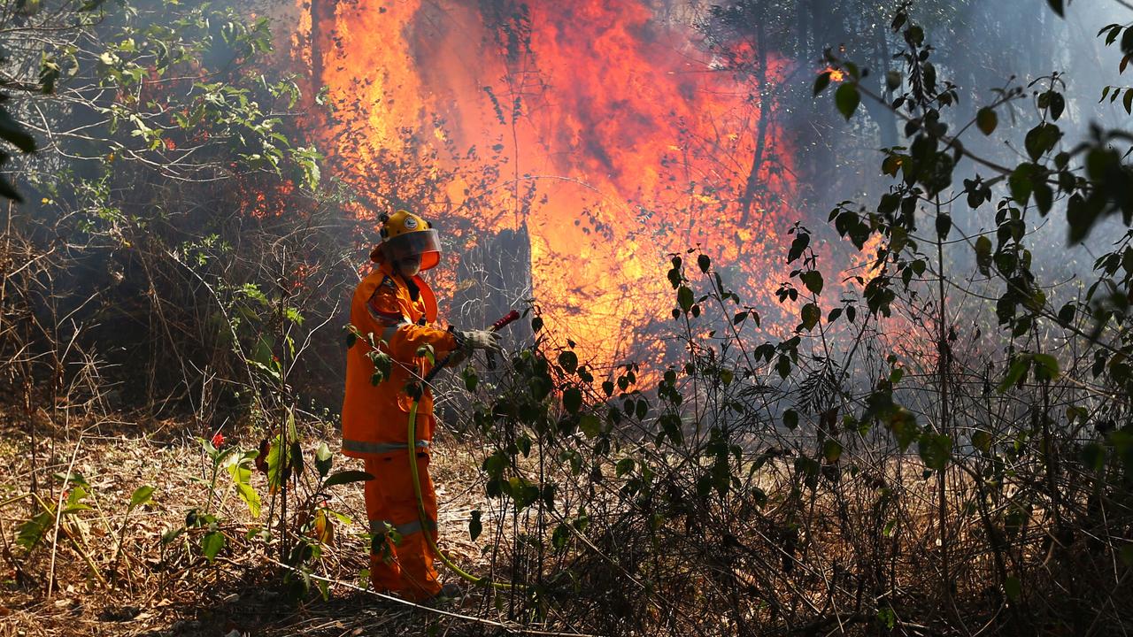 Firefighters brace for the worst as fires continue to burn in the Canungra and Sarabah regions.Picture: NIGEL HALLETT