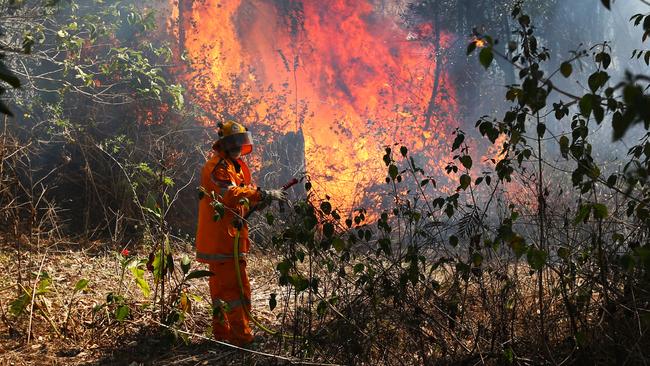 Firefighters brace for the worst as fires continue to burn in the Canungra and Sarabah regions.Picture: NIGEL HALLETT