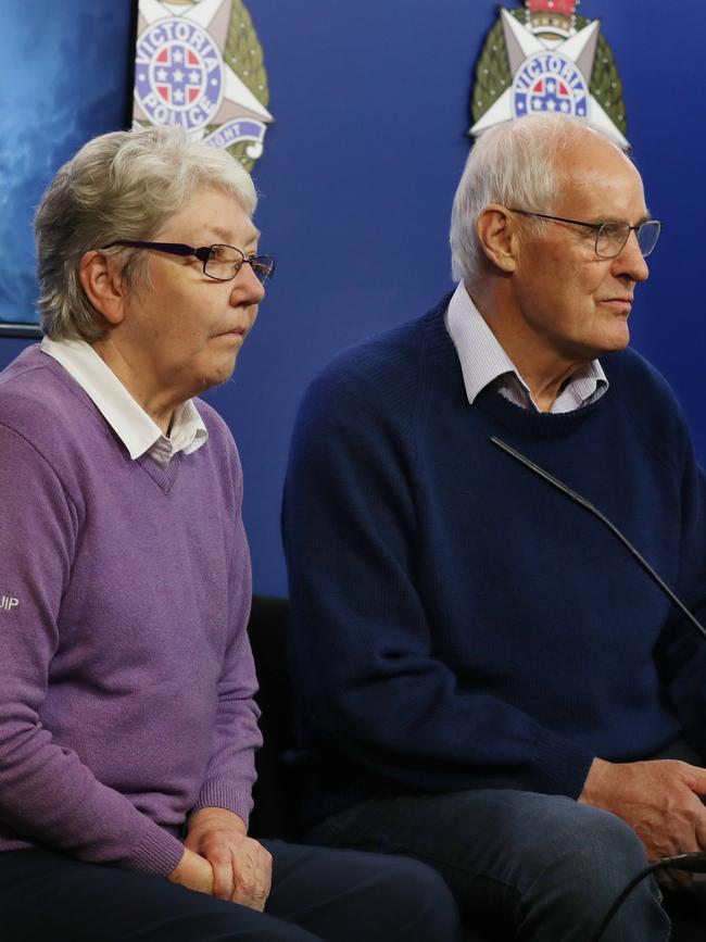 The parents of Niels Becker, Johanna and Pier Becker at police press conference. Picture: David Crosling