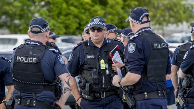 Police conducting Operation Romeo Luminous at Helensvale in April targeting anti-social behaviour near the train station. Picture: Jerad Williams.