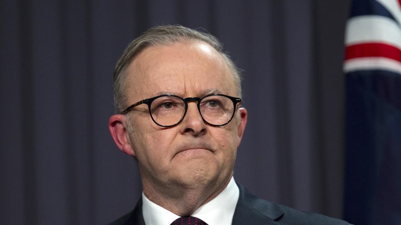 Prime Minister Anthony Albanese held back tears as he accepted defeat. Picture: NCA NewsWire / Martin Ollman