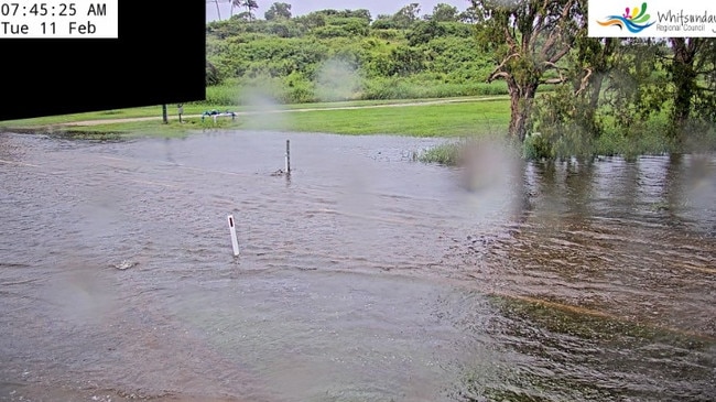 Queens Rd in Bowen is already under water as of 7.55am February 11 as the region Braces for more wild weather. Image: Whitsunday Regional Council