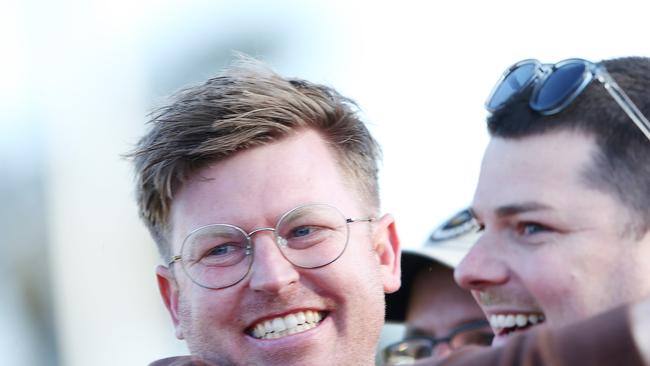 Drysdale coach Ben Carmichael celebrates the win over Barwon Heads. BFL Preliminary Finals Football. Barwon Heads v Drysdale. Picture: Alan Barber