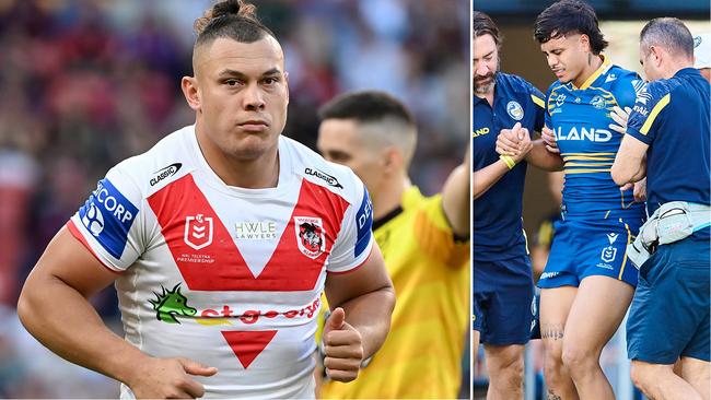 St George Illawarra's Tyrell Fuimaono and his soon-to-be brother-in-law, Parramatta's Haze Dunster.