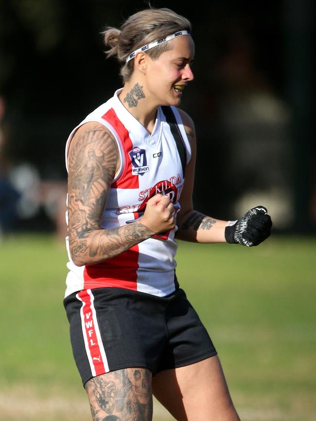 Moana Hope celebrates one of her goals on Sunday. Picture: Mark Dadswell