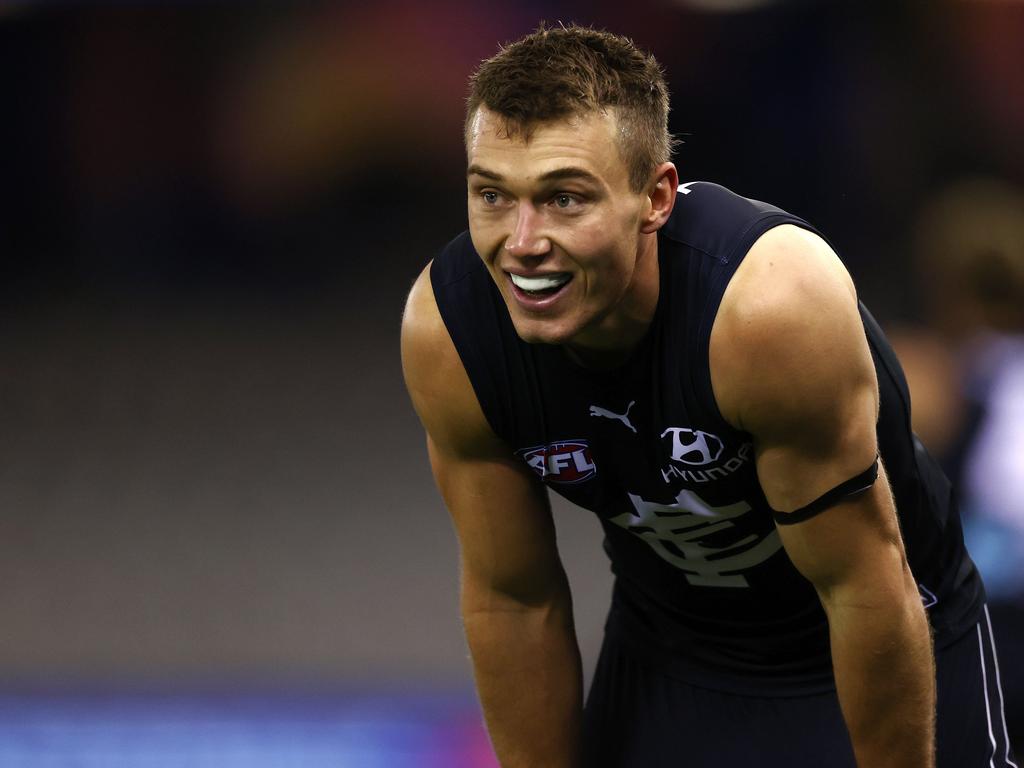 The pressure builds on Patrick Cripps. Picture: Michael Klein