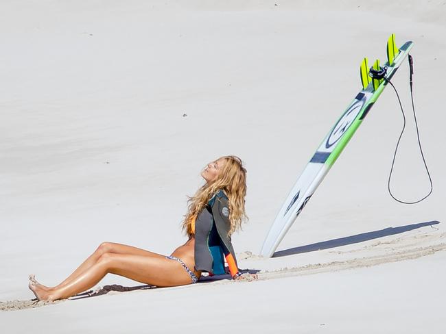 Lively filming scenes on the white sand on location at Lord Howe Island, Australia. Picture: INF