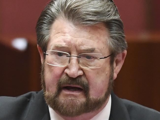 Independent Senator Derry Hinch delivers a statement on religious discrimination in the Senate chamber at Parliament House in Canberra, Monday, October 15, 2018. (AAP Image/Lukas Coch) NO ARCHIVING