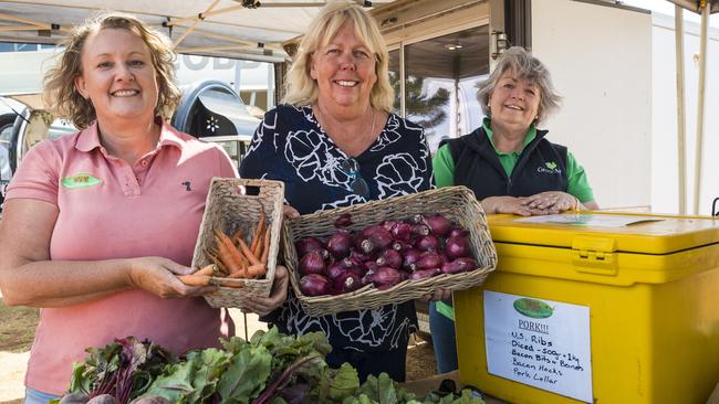 Supporting the market are (from left) Wilgavale Organic Wonders' Ronnie Branson, Toowoomba Farmers' Market organiser Robyn Ayles and GreenAg Organic Free Range Turkeys' Suzanne Sylvester at the Toowoomba Farmers' Market, Saturday, October 17, 2020. Picture: Kevin Farmer