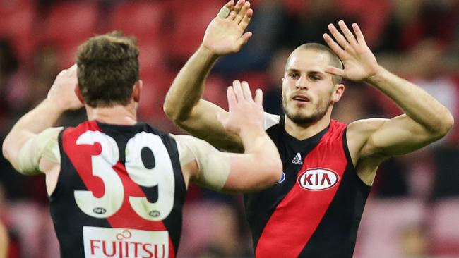 David Zaharakis celebrates kicking a goal against GWS. Picture: Getty