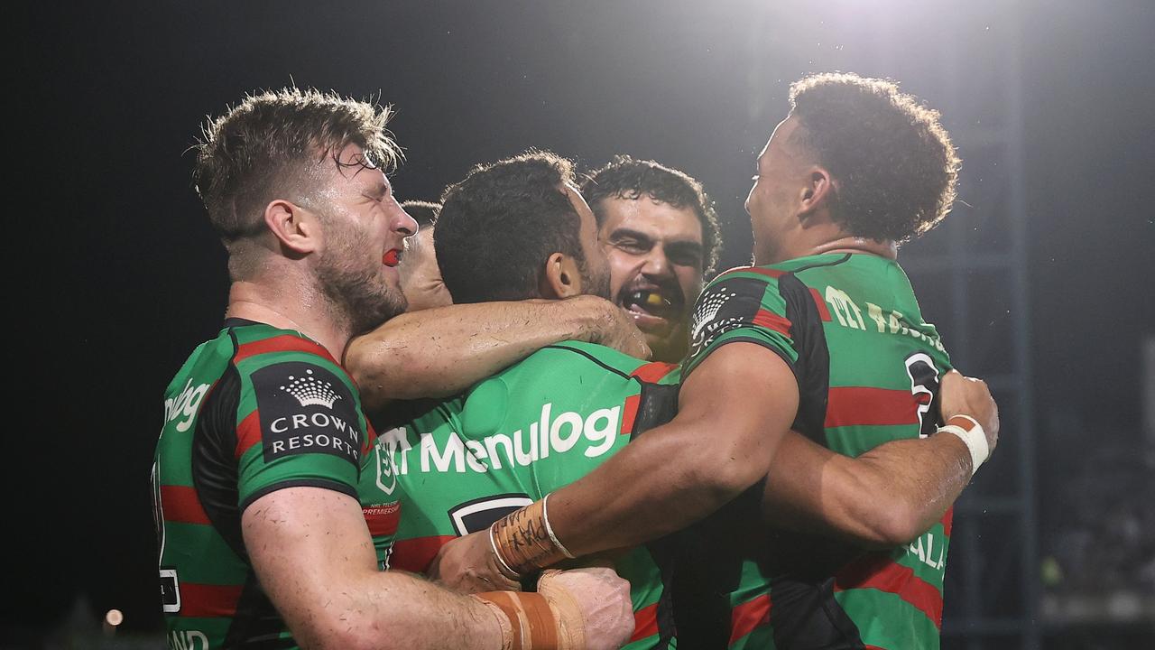 The Rabbitohs ran away with it late, but were almost lucky to come away with the win, despite a one man advantage for 70 minutes. Picture: Getty Images.