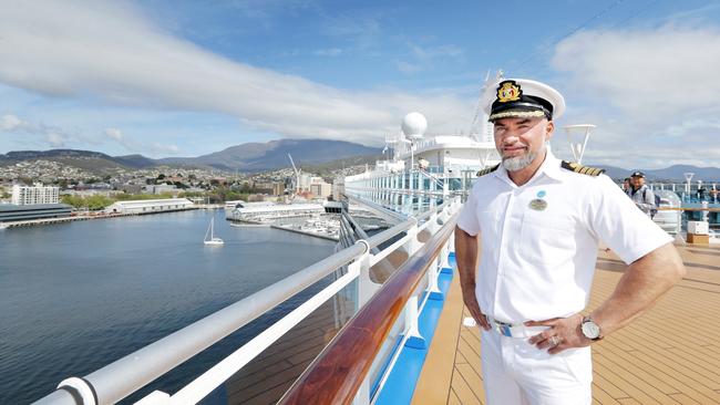 Captain of the Majestic Princess, Dino Sagani, from Italy, has been coming to Hobart on cruise ships for about 20 years. Picture: PATRICK GEE