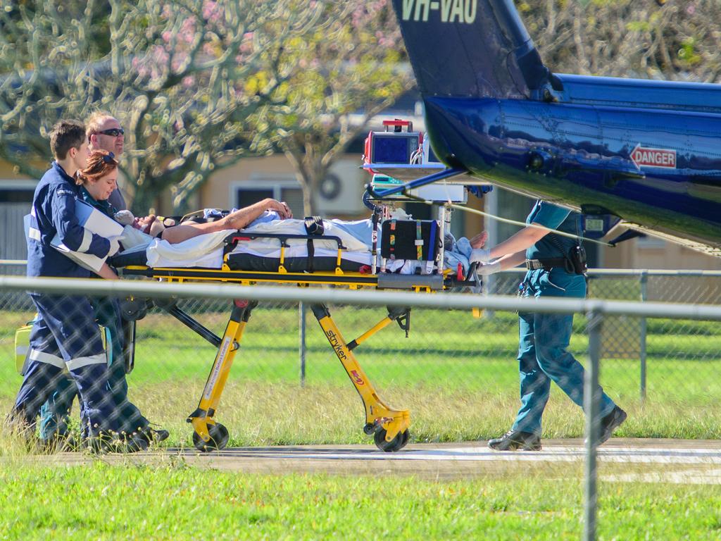 A patient is airlifted to Ayr Hospital after the crash. Picture: Scott Radford-Chisholm/NCA NewsWire