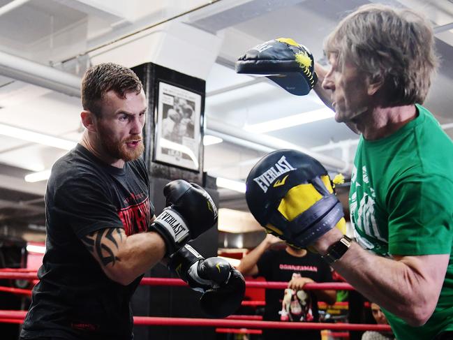 Dennis Hogan works out with Glenn Rushton at Gleason's Gym. (Photo by Emilee Chinn/Getty Images)