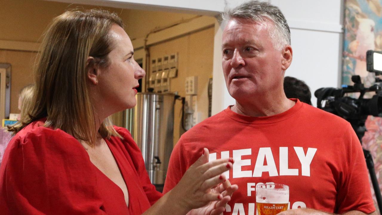 Labor Senator Nita Green and Cairns MP Michael Healy settle in to watch the vote count at West Cairns Bowls Club. Picture: Peter Carruthers