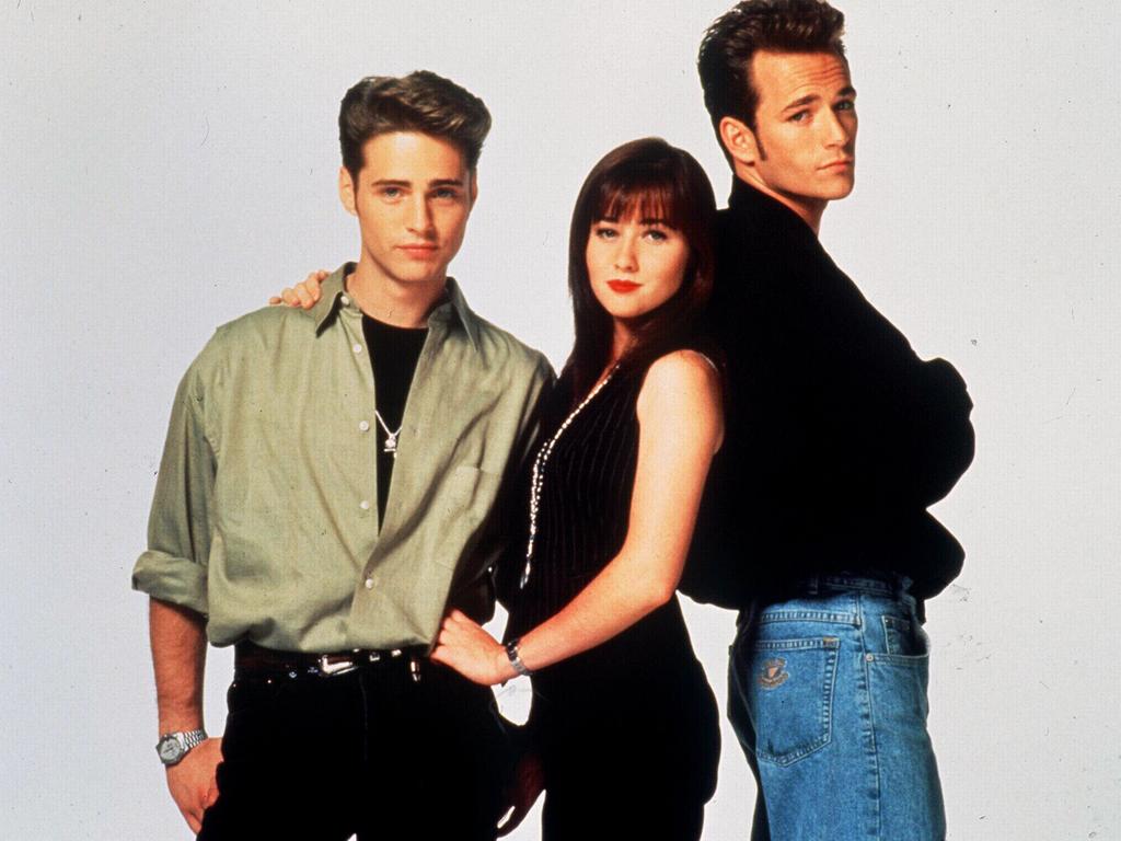 Luke Perry (right) who starred in Beverly Hills 90210, has died after suffering a stroke last week. Picture: Supplied