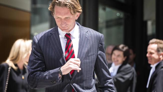 James Hird at Federal Court in 2014 as he attempted to discredit the Australian Sports Anti-Doping Authority’s joint investigation with the AFL into the Bombers’ 2012 supplements program. Picture: Eugene Hyland