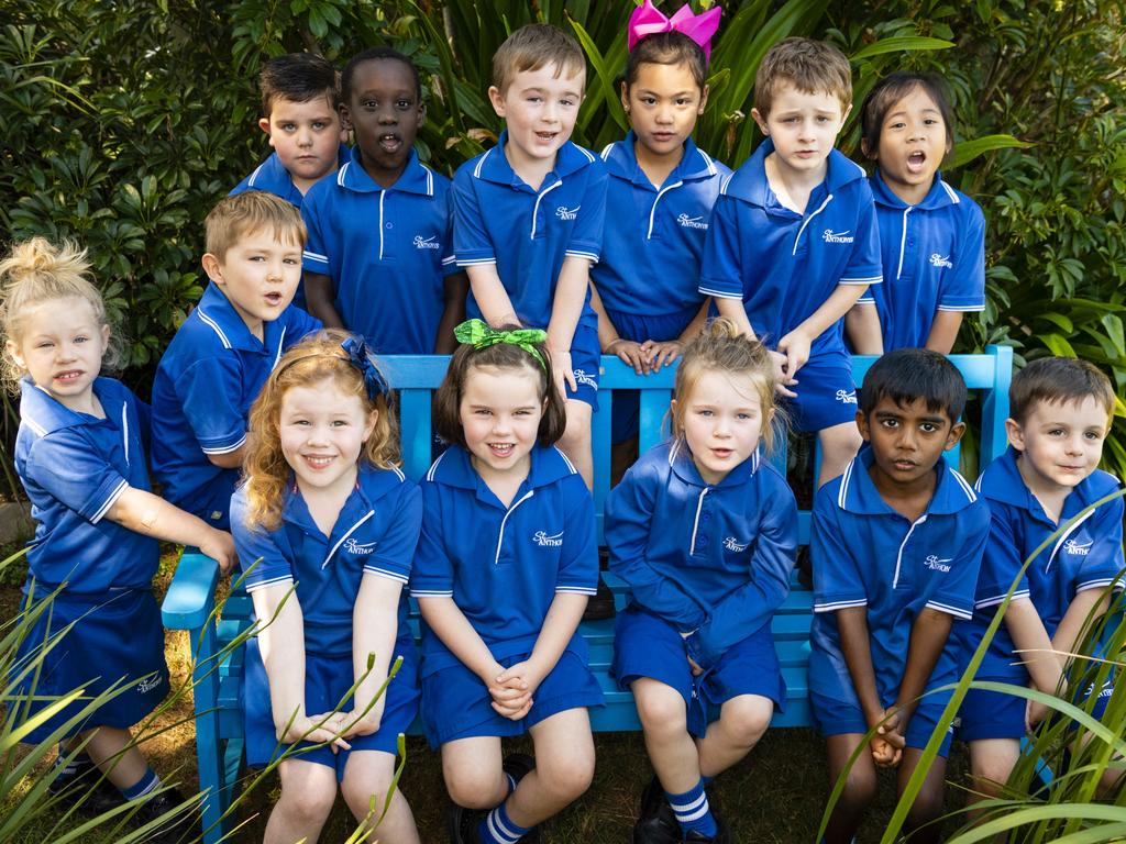 My First Year 2022: St Anthony's Catholic Primary School Prep SR students (front, from left) Trinity, Charlie, Evie, Winifred, Willow, Jopi and Lincoln and (back row, from left) Mason, Mawien, Max, Niara-Cate, Sebastian and Zachary, Thursday, March 17, 2022. Picture: Kevin Farmer