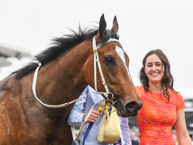 Trainer Chantelle Jolly after her horse Karavas won the Darley Ottawa Stakes at Flemington Racecourse on November 09, 2023 in Flemington, Australia. (Photo by Brett Holburt/Racing Photos via Getty Images)