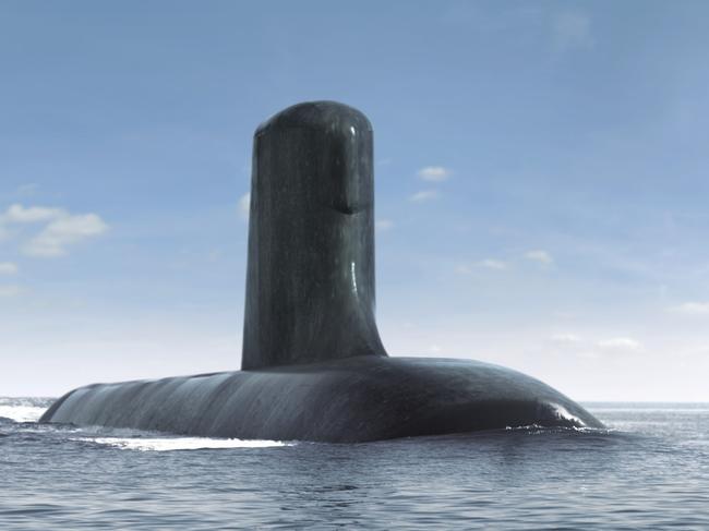 An artist’s impression of the of the Royal Australian Navy’s Attack Class uture submarine. Picture: Supplied