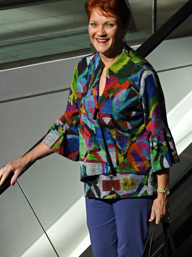 Pauline Hanson arrives at Adelaide airport. Picture: Tom Huntley