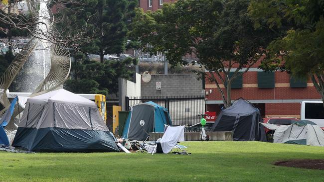 Homeless tents set-up in E.E.McCormick Place, Brisbane. Picture: Liam Kidston