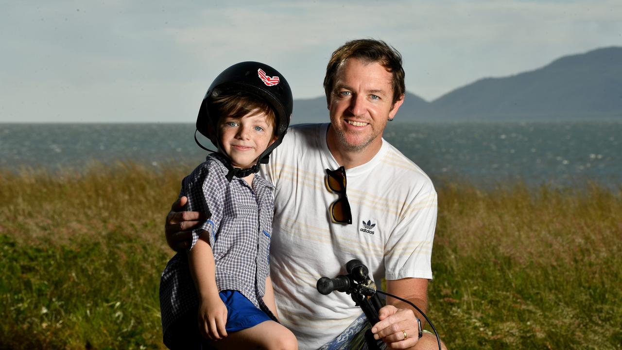 Townsville. Dr Kenny Clark with son Rory, 6, on the Strand. Picture: Evan Morgan