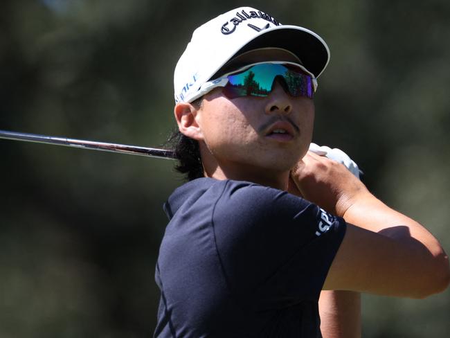 NAPA, CALIFORNIA - SEPTEMBER 14: Min Woo Lee of Australia hits his tee shot on the seventh hole during the third round of the Procore Championship 2024 at Silverado Resort on September 14, 2024 in Napa, California.   Jed Jacobsohn/Getty Images/AFP (Photo by JED JACOBSOHN / GETTY IMAGES NORTH AMERICA / Getty Images via AFP)