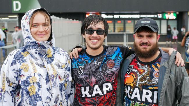 Emma Menenbroker, Howard Murai and Mereki Hall were decked out for the NRL All Stars. Picture: Blair Jackson