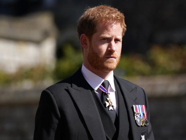 Prince Harry pictured arriving at Prince Philip’s funeral in London. Picture: Getty Images