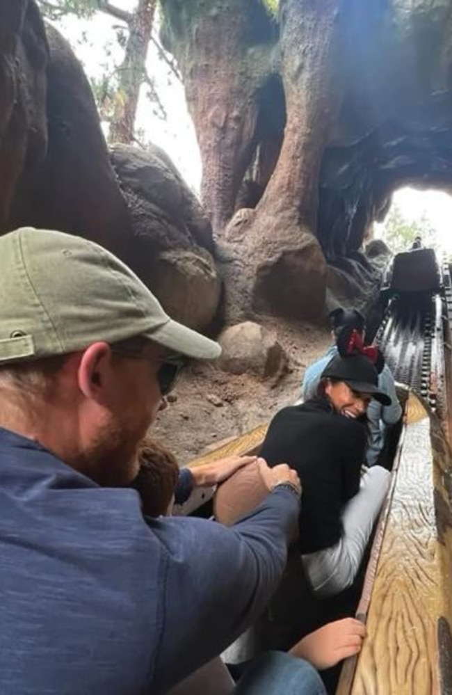 Prince Harry and Meghan on a log flume with their kids. Picture: Instagram
