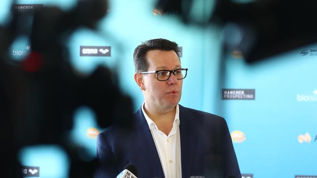 Swimming Australia president Kieren Perkins speaks to media during the 2021 Australian Swimming Championships. Picture: Getty Images