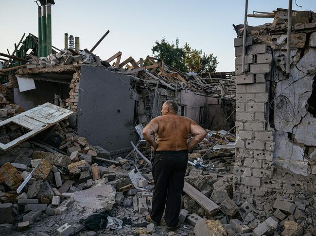 Oleksandr Shulga looks at his destroyed house following a missile strike in Mykolaiv. Ukraine began a counter-attack to retake the southern city of Kherson. Picture: AFP