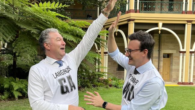 LNP Gold Coast MPs John-Paul Langbroek and Sam O'Connor at the Parliamentary Friends of Netball event on the Speaker's Green. Picture: Supplied.